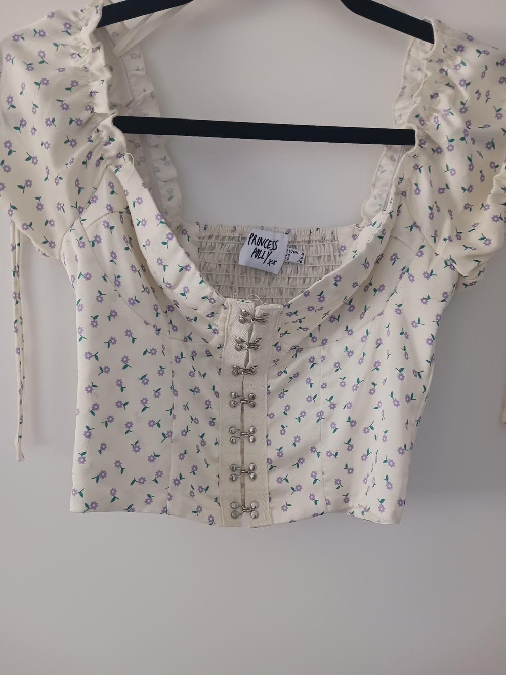 Princess Polly Cream Crop Top with Purple Floral Print